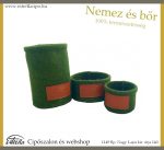 3 db nemez és bőr tároló, henger/ZÖLD